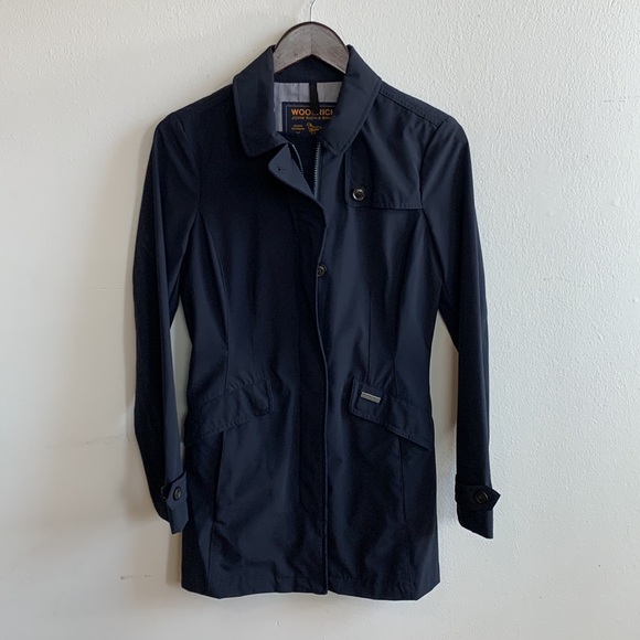 Woolrich Navy Short Trench Raincoat - Picture 3 of 14